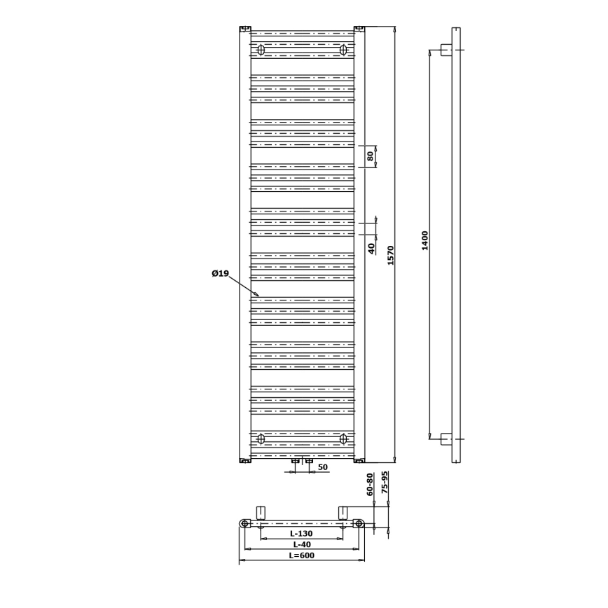 Bruckner - Kylpyhuone jäähdytin ALBRECHT 765W/230V 60x157 cm valkoinen