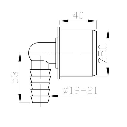 Bruckner - Letkun liitäntäpää kulma DN50 19-21 mm harmaa