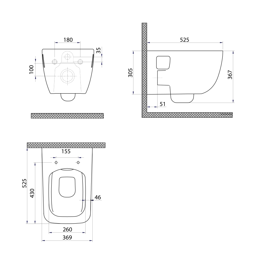 Bruckner - Seinään ripustettava wc Rimless WALTER keramiikka/valkoinen