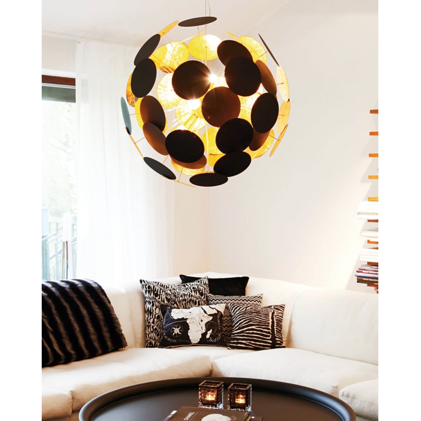 ByRydens - Kattokruunu johdossa PLANET 4xE14/5W/230V musta/kulta halkaisija 50 cm