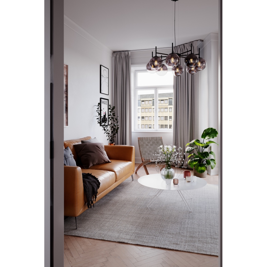 ByRydens - Kattokruunu johdossa BOYLE 8xE27/5W/230V savuinen/musta halkaisija 83 cm
