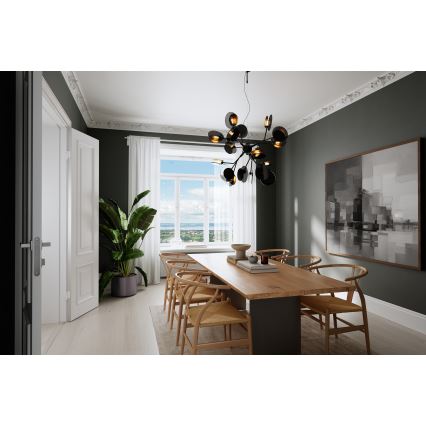 ByRydens - Kattokruunu johdossa TURNO 18xG9/4W/230V kulta/musta halkaisija 80 cm
