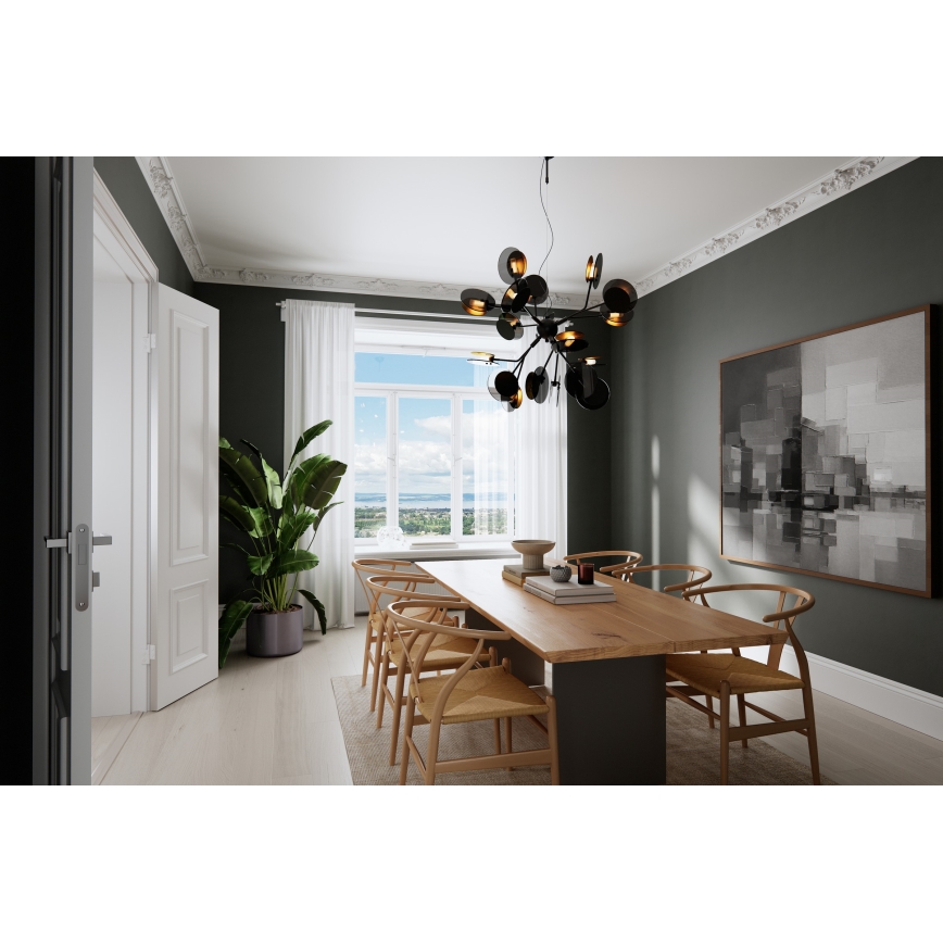ByRydens - Kattokruunu johdossa TURNO 18xG9/4W/230V kulta/musta halkaisija 80 cm
