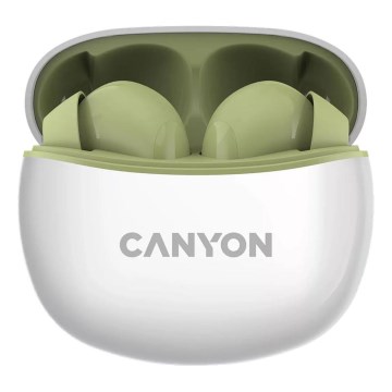 Canyon - Langaton stereo earphones True Langaton 500 mAh + 2x 40 mAh valkoinen/vihreä