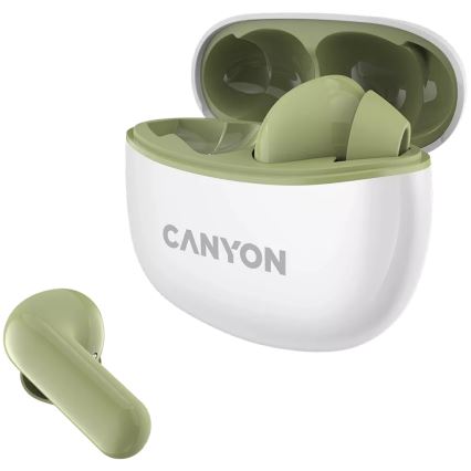 Canyon - Langattomat stereo True Wireless -kuulokkeet 500 mAh + 2x 40 mAh valkoinen/vihreä