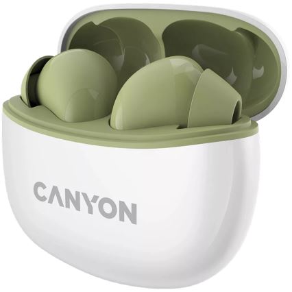 Canyon - Langattomat stereo True Wireless -kuulokkeet 500 mAh + 2x 40 mAh valkoinen/vihreä