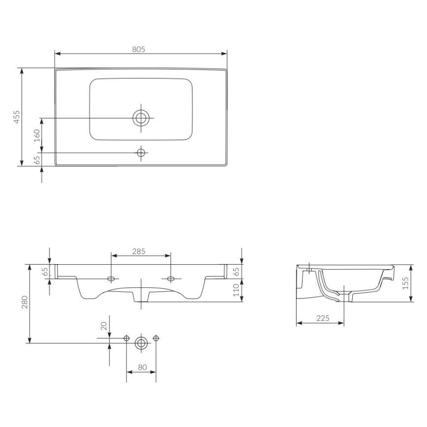 Cersanit K114-017 - Upotettava pesuallas CREA 44,5x80,5 cm keramiikka/kiiltävä valkoinen