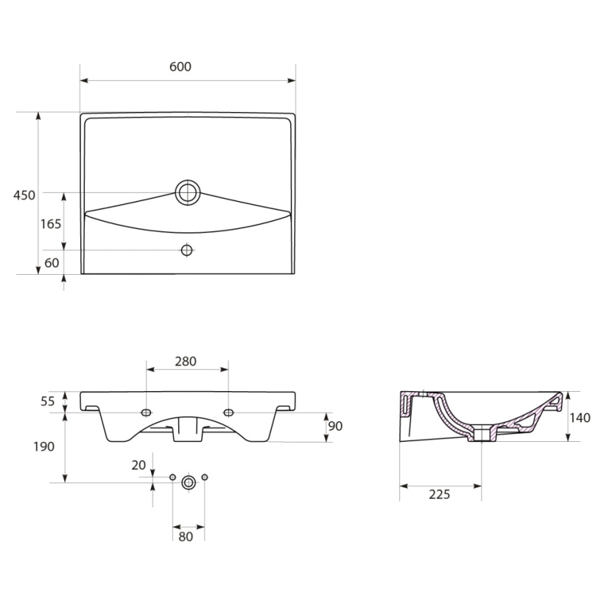 Cersanit S801-142-DSM - Seinäkiinnitteinen kylpyhuoneen kaappi pesualtaalla LARA CITY 60x45 cm valkoinen
