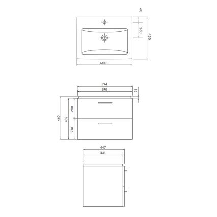 Cersanit S801-148-DSM - Seinään asennettava kylpyhuonekaappi pesualtaalla LARA 60x45 cm pähkinä