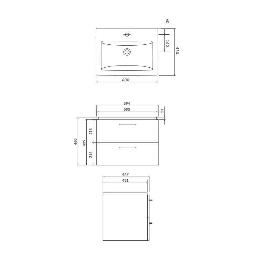 Cersanit S801-148-DSM - Seinään asennettava kylpyhuonekaappi pesualtaalla LARA 60x45 cm pähkinä