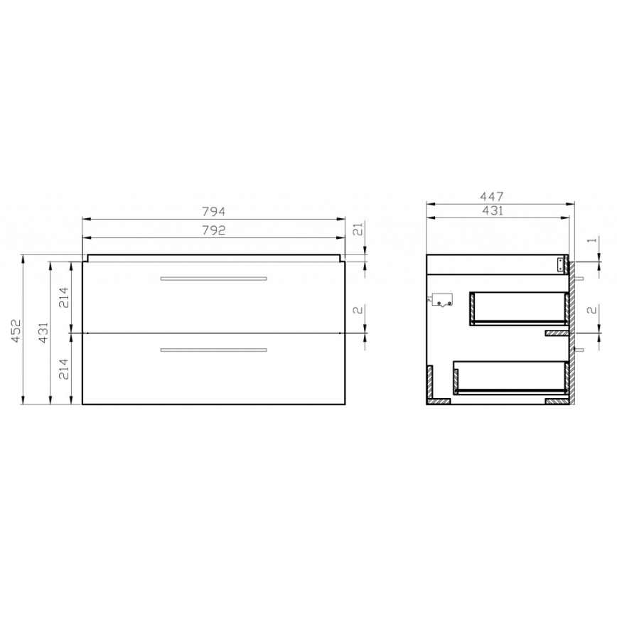 Cersanit S801-149-DSM - Ripustettava kylpyhuoneen kaappi altaan kanssa ELODY 46x80 cm valkoinen