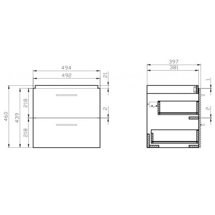 Cersanit S801-153-DSM - Ripustettava kylpyhuoneen kaappi altaan kanssa ELIS 46x50 cm saksanpähkinä