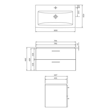 Cersanit S801-154-DSM - Seinäkiinnitteinen LARA-kylpyhuonekaappi pesualtaalla 80x45 cm pähkinä
