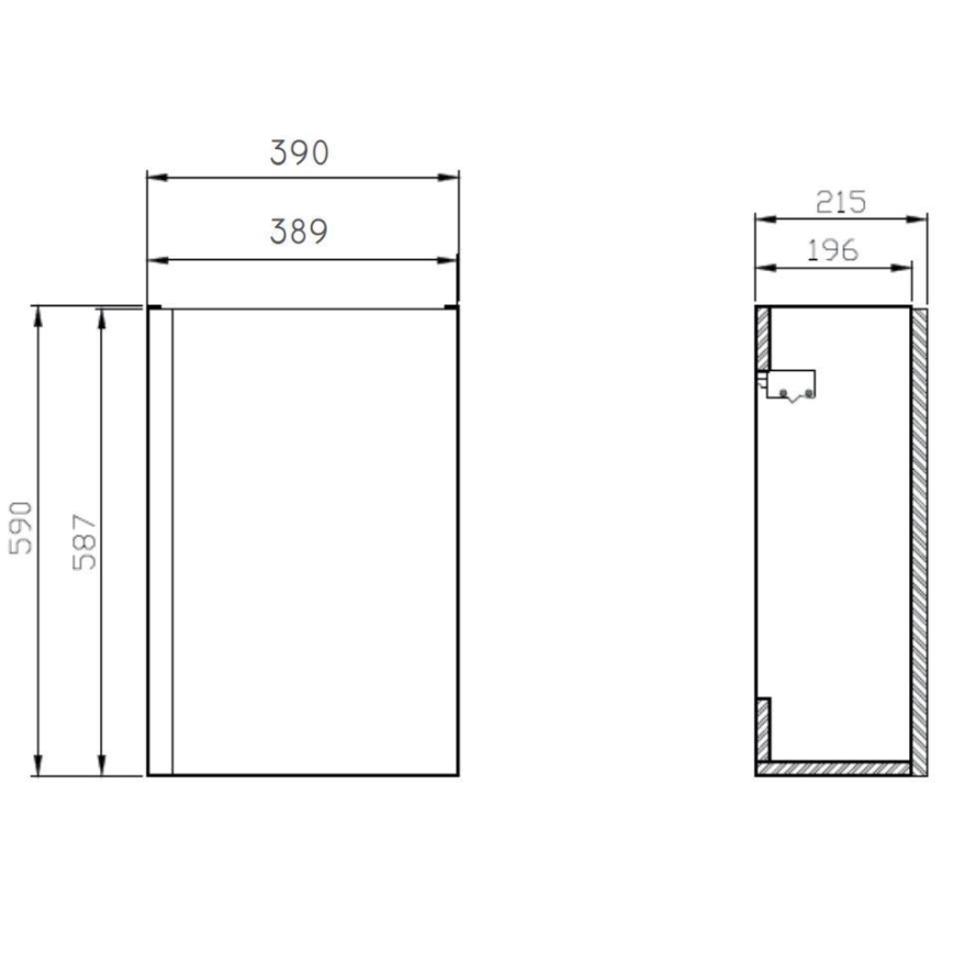 Cersanit S801-218-DSM - MODUO SLIM 40 x 22 cm seinään asennettava kylpyhuonekaappi pesualtaalla, kiiltävä valkoinen