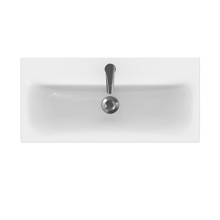 Cersanit S801-225-DSM - Seinäasennettava kylpyhuonekaappi integroidulla altaalla MODUO SLIM 80x38 cm, kiiltävä valkoinen