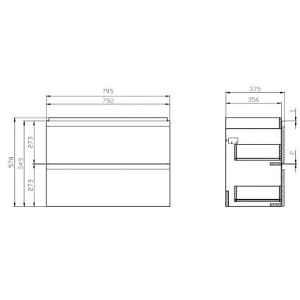 Cersanit S801-225-DSM - Seinäasennettava kylpyhuonekaappi integroidulla altaalla MODUO SLIM 80x38 cm, kiiltävä valkoinen