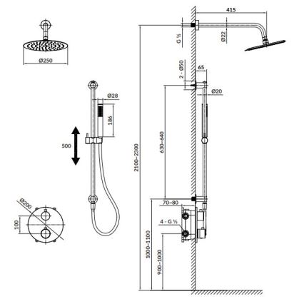 Cersanit S952-033 - Suihkusetti termostaattisella piilohanalla ZEN musta
