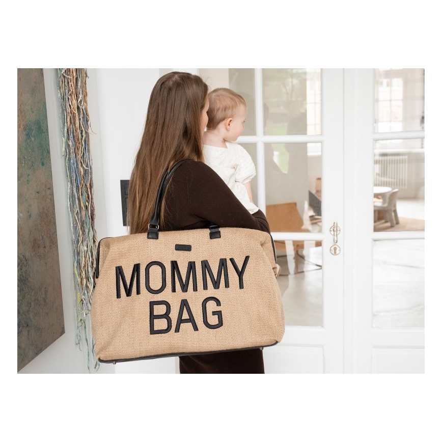 Childhome - Vaihtolaukku MOMMY BAG RAFFIA LOOK beige