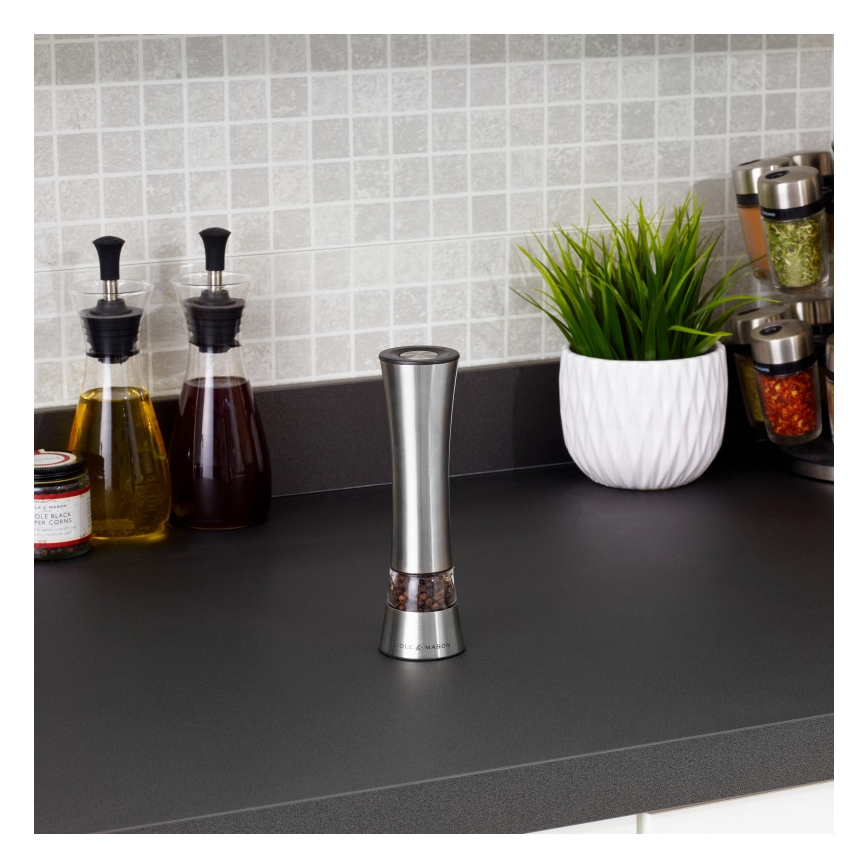 Cole&Mason - Sähköinen salt or pepper grinder BURFORD 4xAAA 18 cm mattakromi