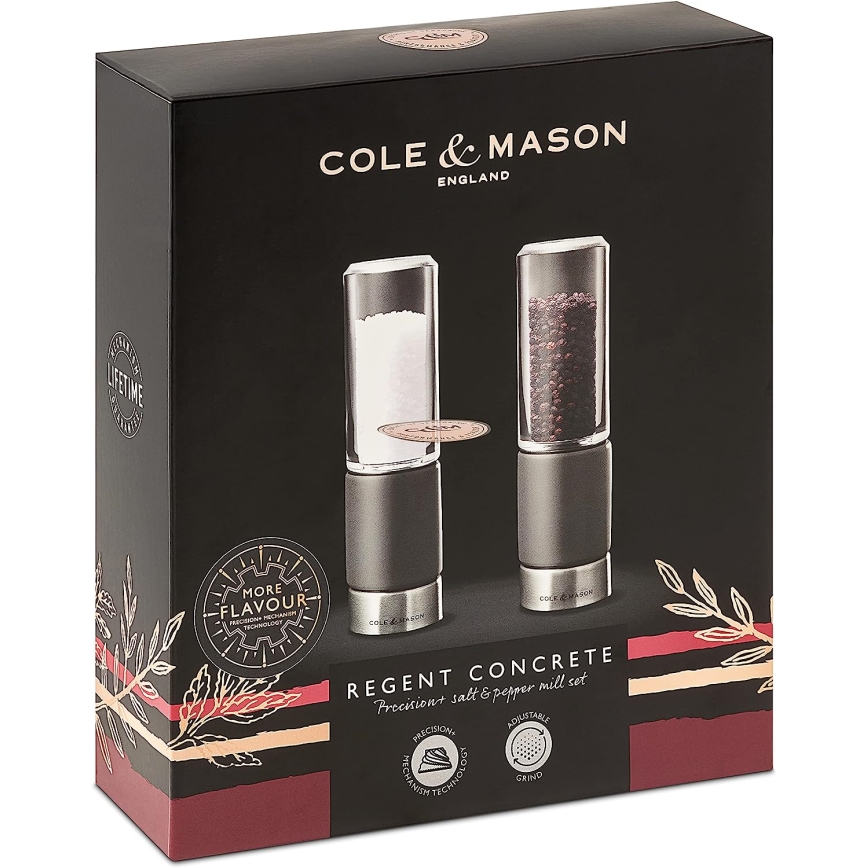 Cole&Mason - suola- ja pippurimyllysetti REGENT CONCRETE 2 kpl betoni 18 cm
