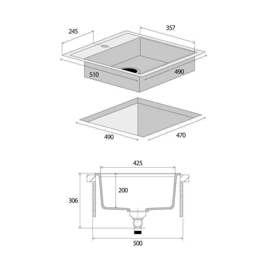 Concept DG00C50WH - CUBIS-keittiöallas 49x51 cm graniitti/valkoinen