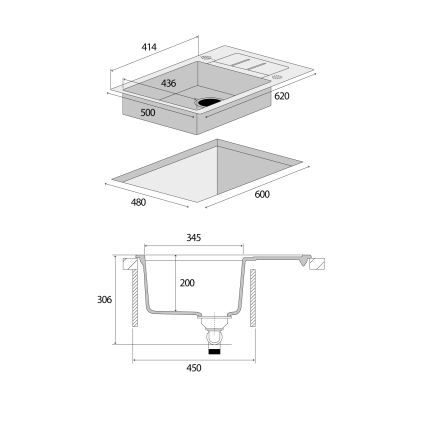 Concept DG05C45BC - Keittiöallas CUBIS 50x62 cm graniitti/musta