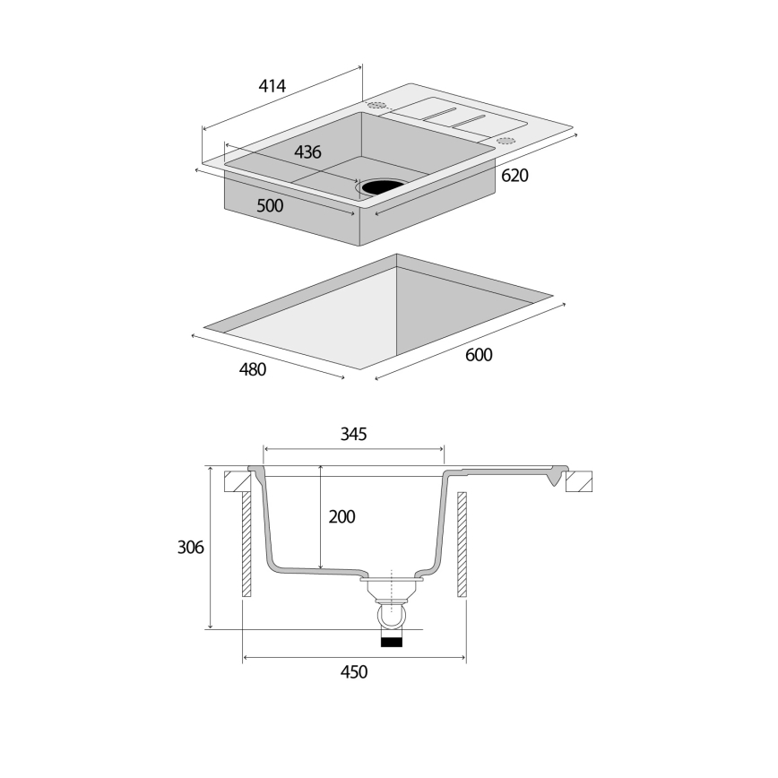 Concept DG05C45BC - Keittiöallas CUBIS 50x62 cm graniitti/musta