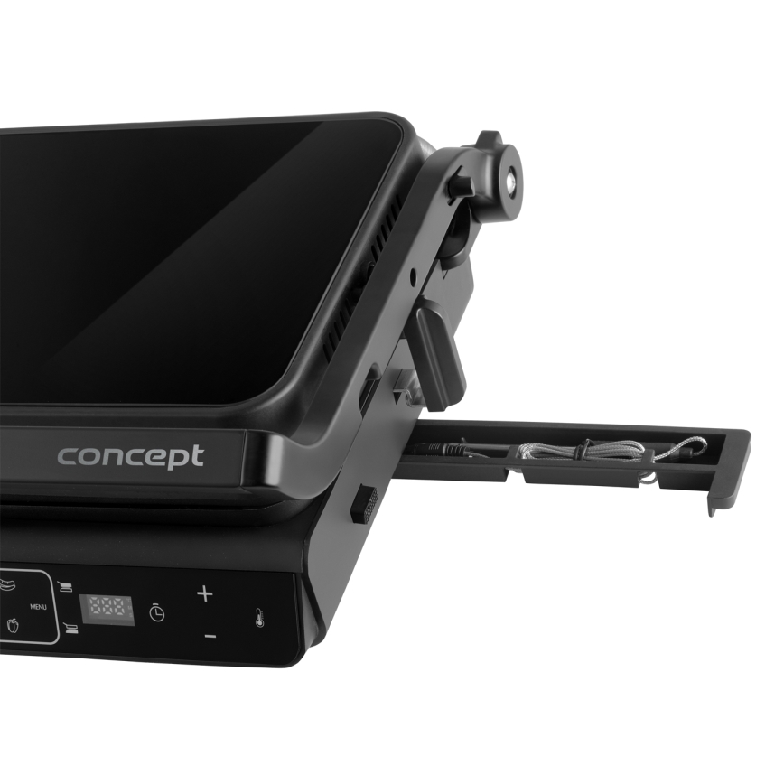 Concept ge3600 - Kontaktigrilli lämpötila-anturin kanssa GLASS 2000W/230V musta