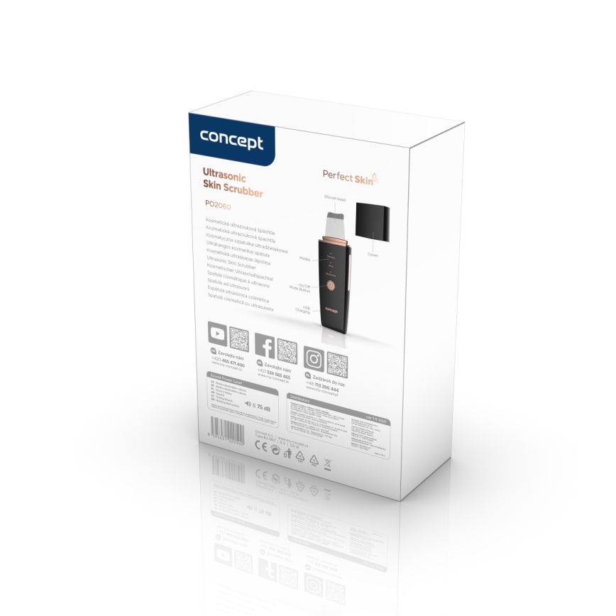 Concept PO2060 - Kosmeettinen ultraäänislastalla PERFECT SKIN 3,5W/5V USB 500 mAh IPX6 musta