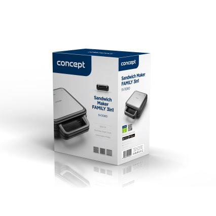 Concept SV3080 - Leivänpaahdin FAMILY 3-in-1 1200W/230V musta/ruostumaton teräs