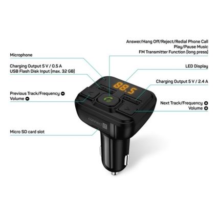 CONNECT IT CCC-8600-BK - FM autolähetin handsfree-toiminnolla musta
