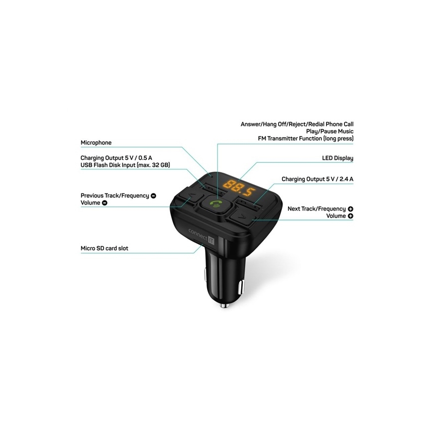 CONNECT IT CCC-8600-BK - FM autolähetin handsfree-toiminnolla musta