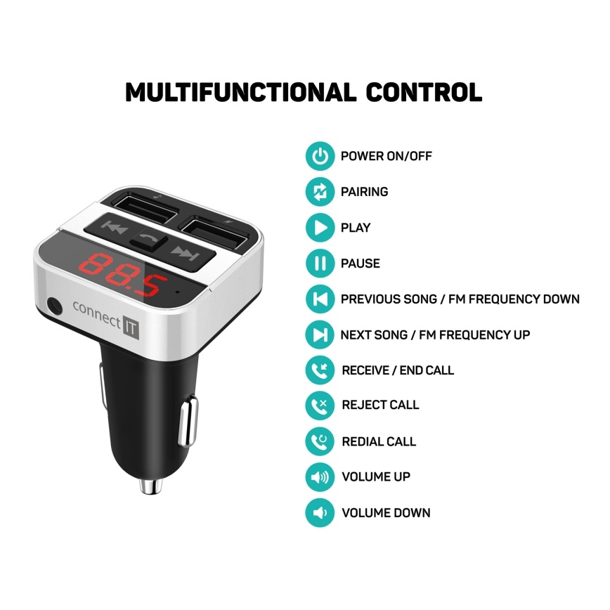 CONNECT IT CCC-8800-SL - FM autolähetin handsfree-toiminnolla musta/hopea