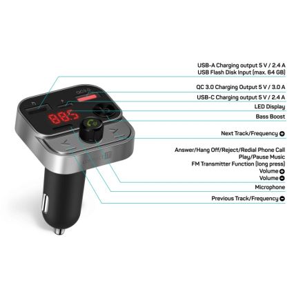 CONNECT IT CCC-8900-AN - FM autolähetin handsfree-toiminnolla musta/hopea