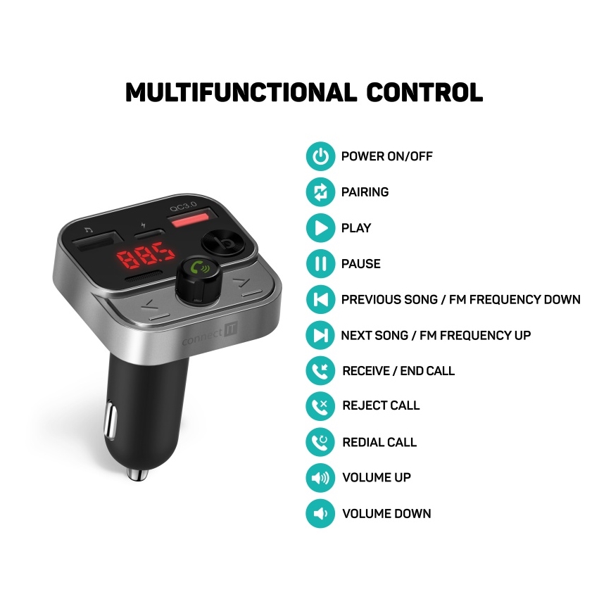 CONNECT IT CCC-8900-AN - FM autolähetin handsfree-toiminnolla musta/hopea