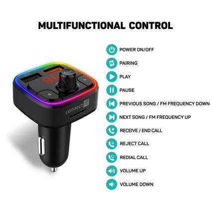 CONNECT IT CCC-9090-BK - LED RGB FM autolähetin handsfree-toiminnolla musta
