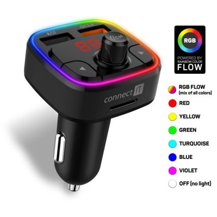 CONNECT IT CCC-9090-BK - LED RGB FM autolähetin handsfree-toiminnolla musta