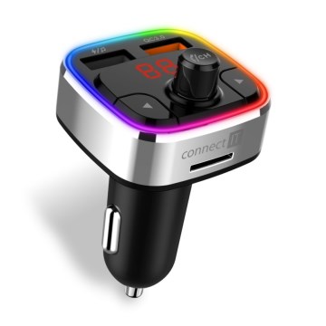 CONNECT IT CCC-9090-SL - LED RGB FM autolähetin handsfree-toiminnolla musta/hopea