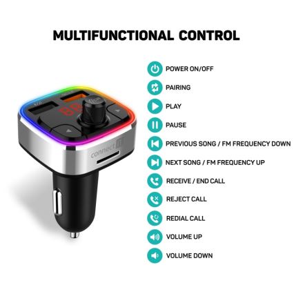 CONNECT IT CCC-9090-SL - LED RGB FM autolähetin handsfree-toiminnolla musta/hopea