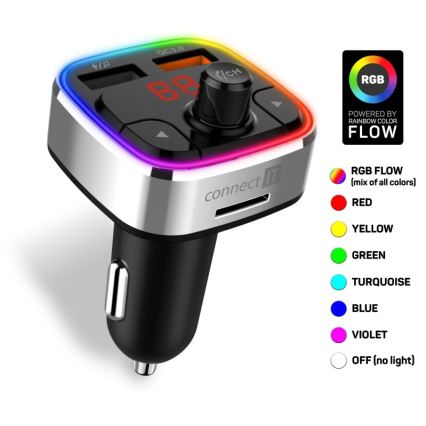 CONNECT IT CCC-9090-SL - LED RGB FM autolähetin handsfree-toiminnolla musta/hopea