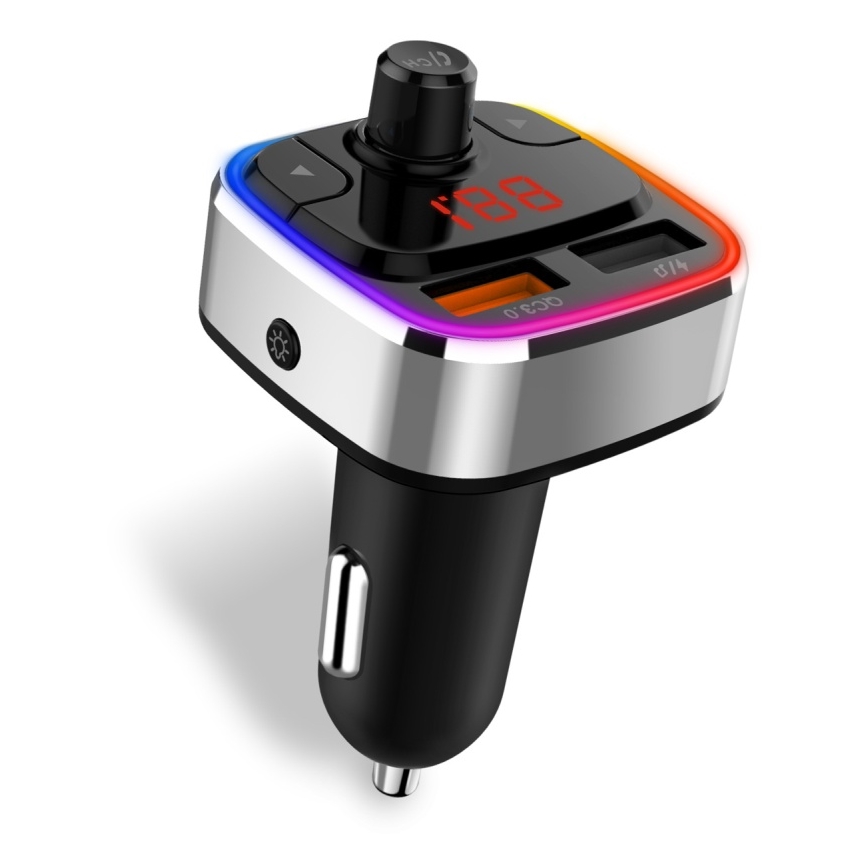 CONNECT IT CCC-9090-SL - LED RGB FM autolähetin handsfree-toiminnolla musta/hopea