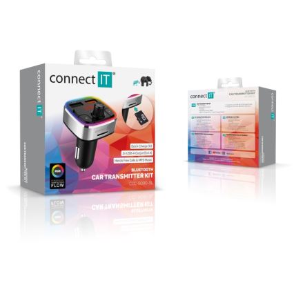 CONNECT IT CCC-9090-SL - LED RGB FM autolähetin handsfree-toiminnolla musta/hopea