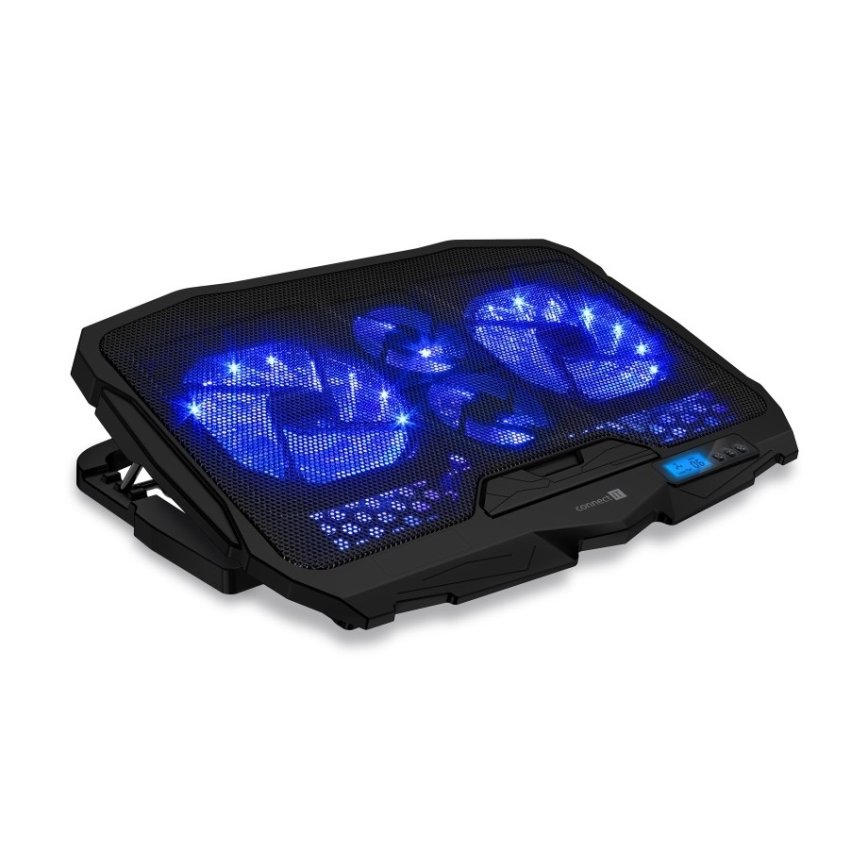 CONNECT IT CCP-2200-BK - Jäähdytystyyny kannettavalle tietokoneelle 4x tuuletin 2xUSB musta//sininen