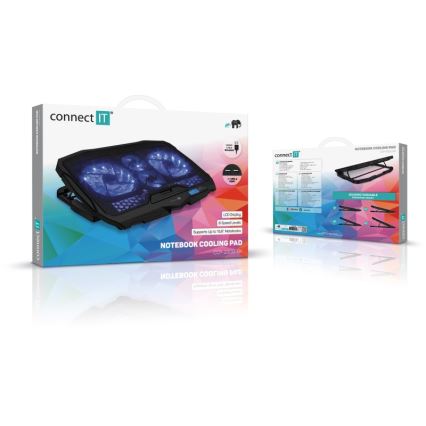 CONNECT IT CCP-2200-BK - Jäähdytystyyny kannettavalle tietokoneelle 4x tuuletin 2xUSB musta//sininen