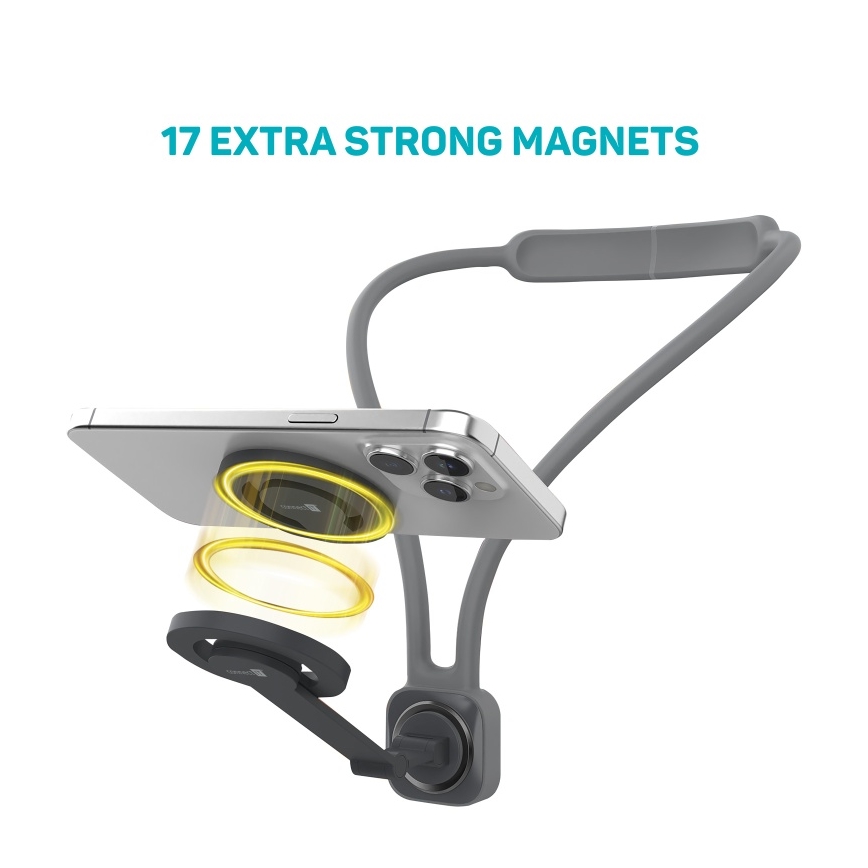 CONNECT IT CFF-6020-GY - Joustava MagSafe-magneettinen puhelinteline kaulaan