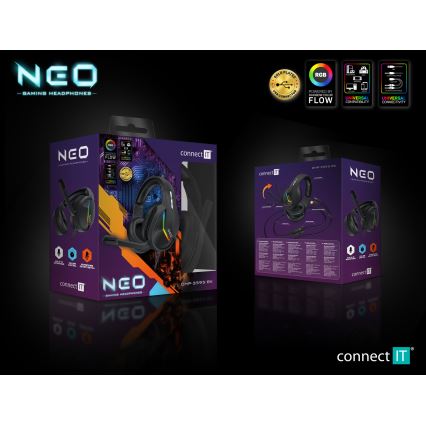 CONNECT IT CHP-3595-BK - LED RGB Langalliset pelikuulokkeet mikrofonilla musta