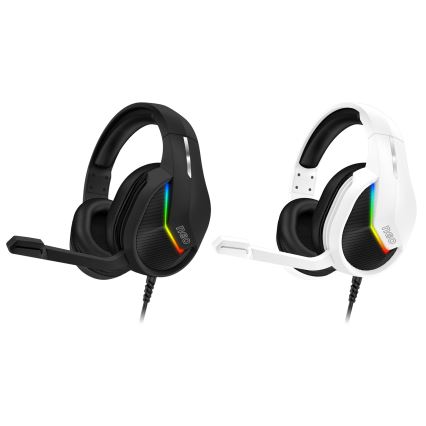 CONNECT IT CHP-3595-WH - LED RGB Langalliset pelikuulokkeet mikrofonilla valkoinen/musta