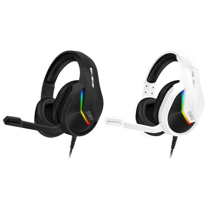 CONNECT IT CHP-3595-WH - LED RGB Langalliset pelikuulokkeet mikrofonilla valkoinen/musta