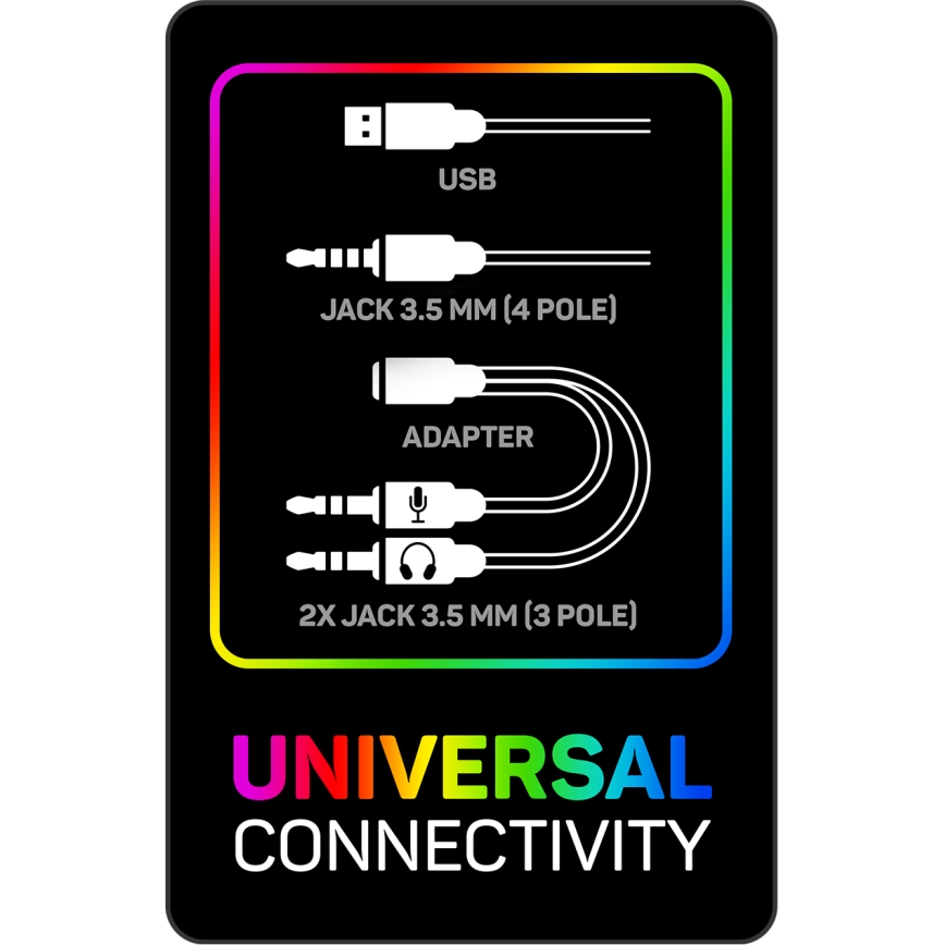 CONNECT IT CHP-3595-WH - LED RGB Langalliset pelikuulokkeet mikrofonilla valkoinen/musta