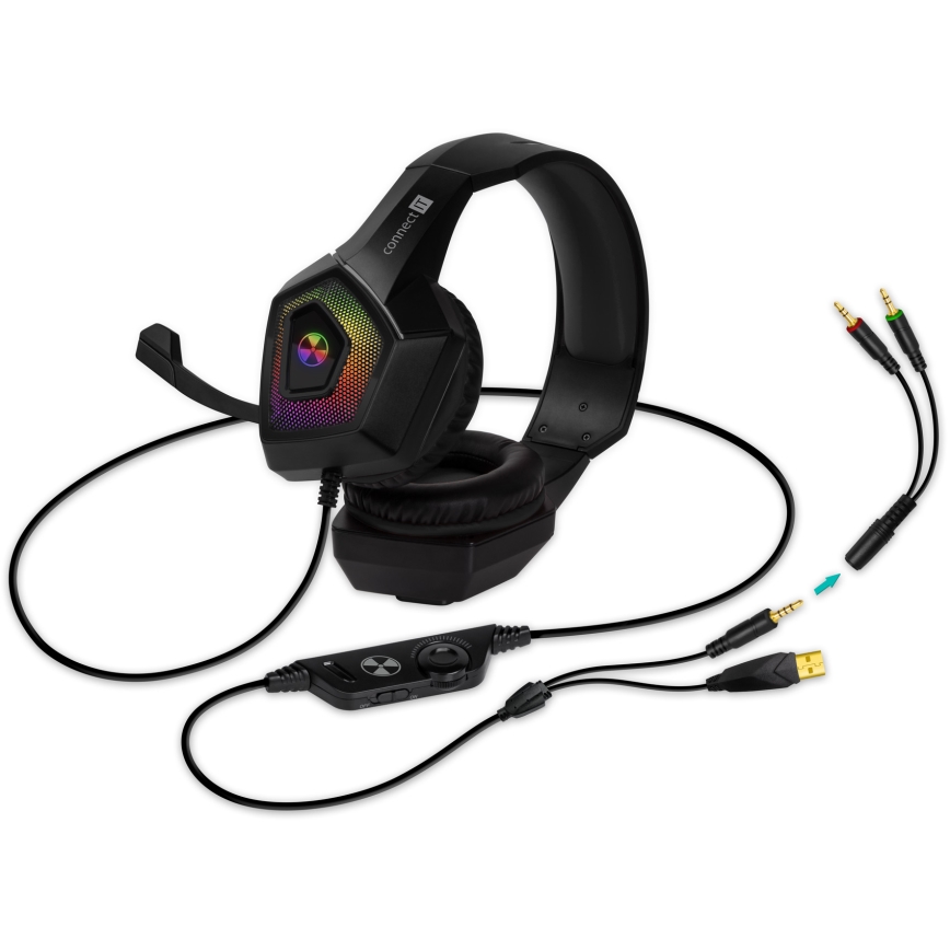 CONNECT IT CHP-5600-BK - LED RGB Langalliset pelikuulokkeet mikrofonilla musta
